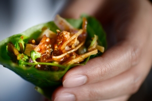Dried Prawns with Ginger, Toasted Coconut and Betel Leaves - $6