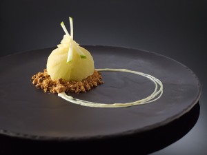 Iced Granny Smith apple crumble with Calvados apple brandy cr妋e br杔俥